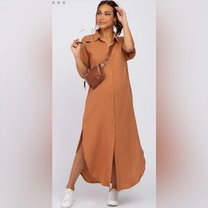 NEW! Cyer Vitz Size S Camel Button Down Maternity Midi Dress
